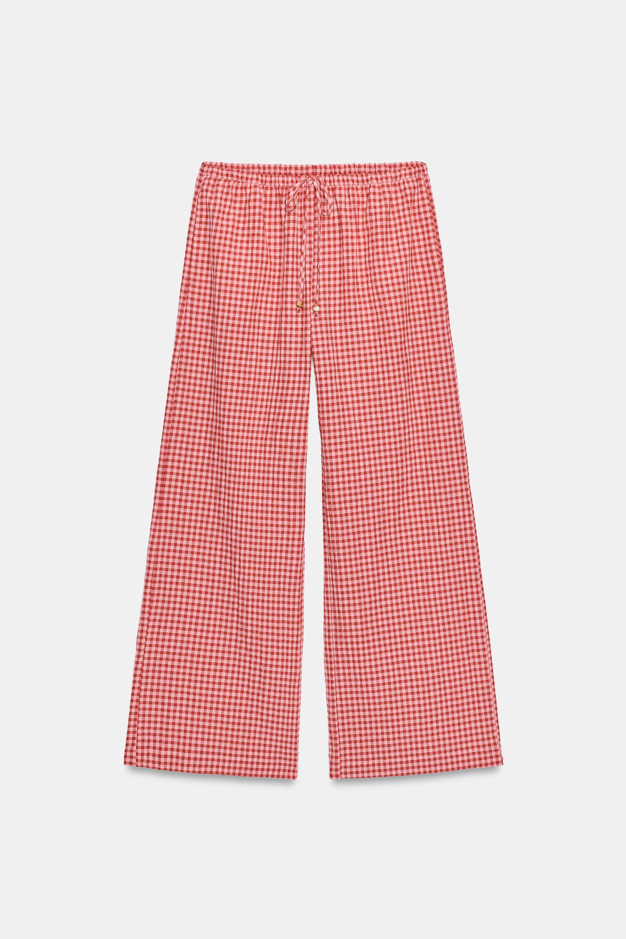 GINGHAM WIDE LEG PANTS
